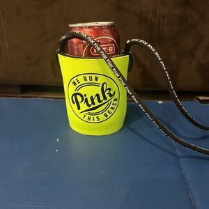 PINK Neon Green Can Cooler with Branded Strap